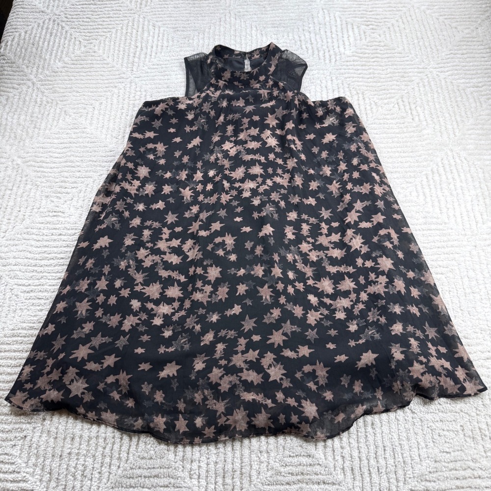 BCBGeneration Star Print Dress Womens S Black Celestial Whimsigoth Ethereal Edgy